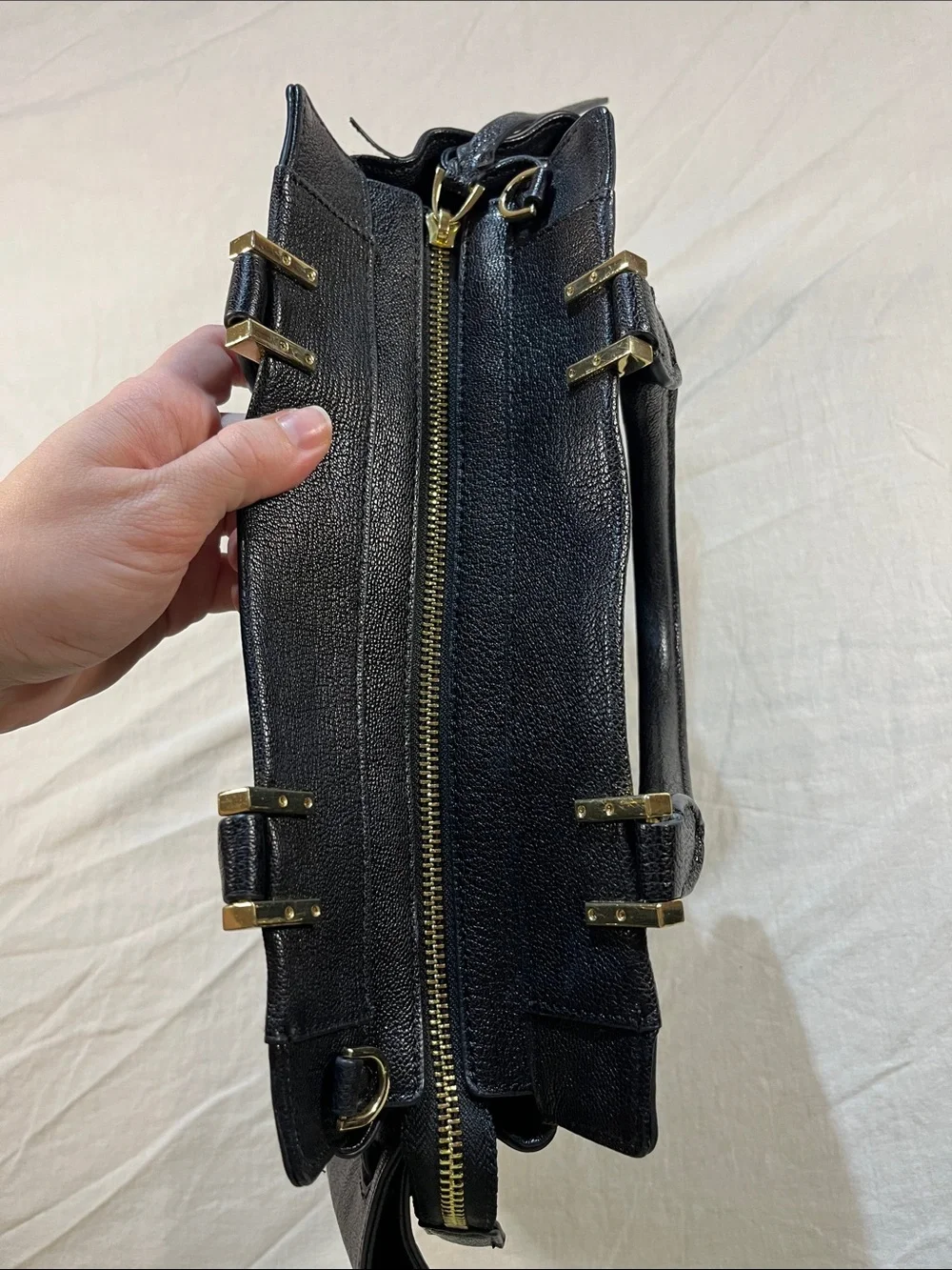 Vince Camuto Ayla Satchel Black Pebbled Leather with Braided Tassel